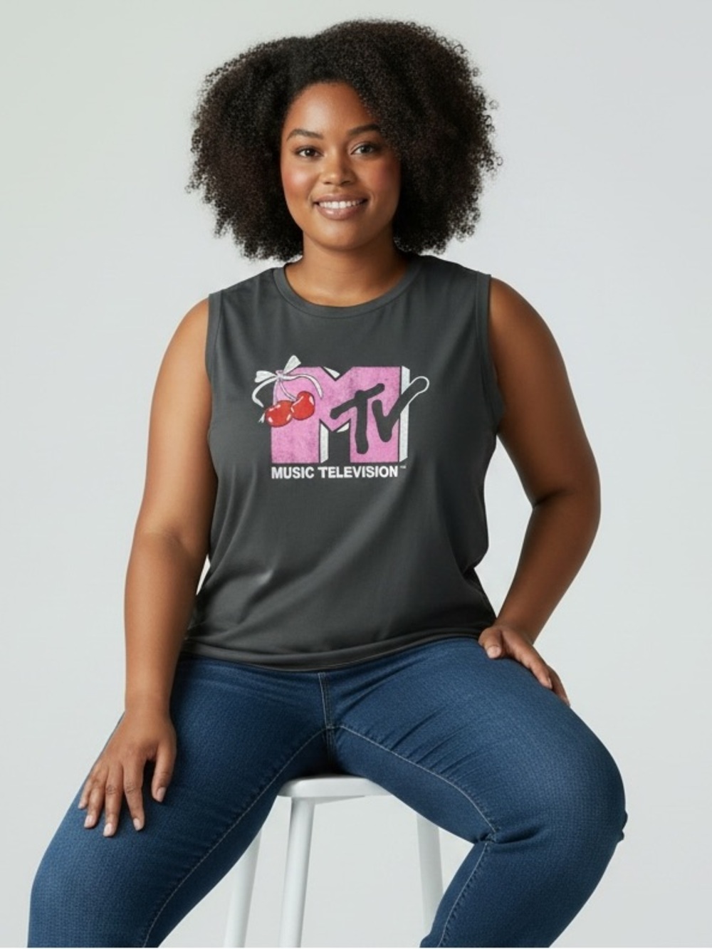NWT torrid Charcoal Gray MTV Graphic Muscle Tee with Pink Logo